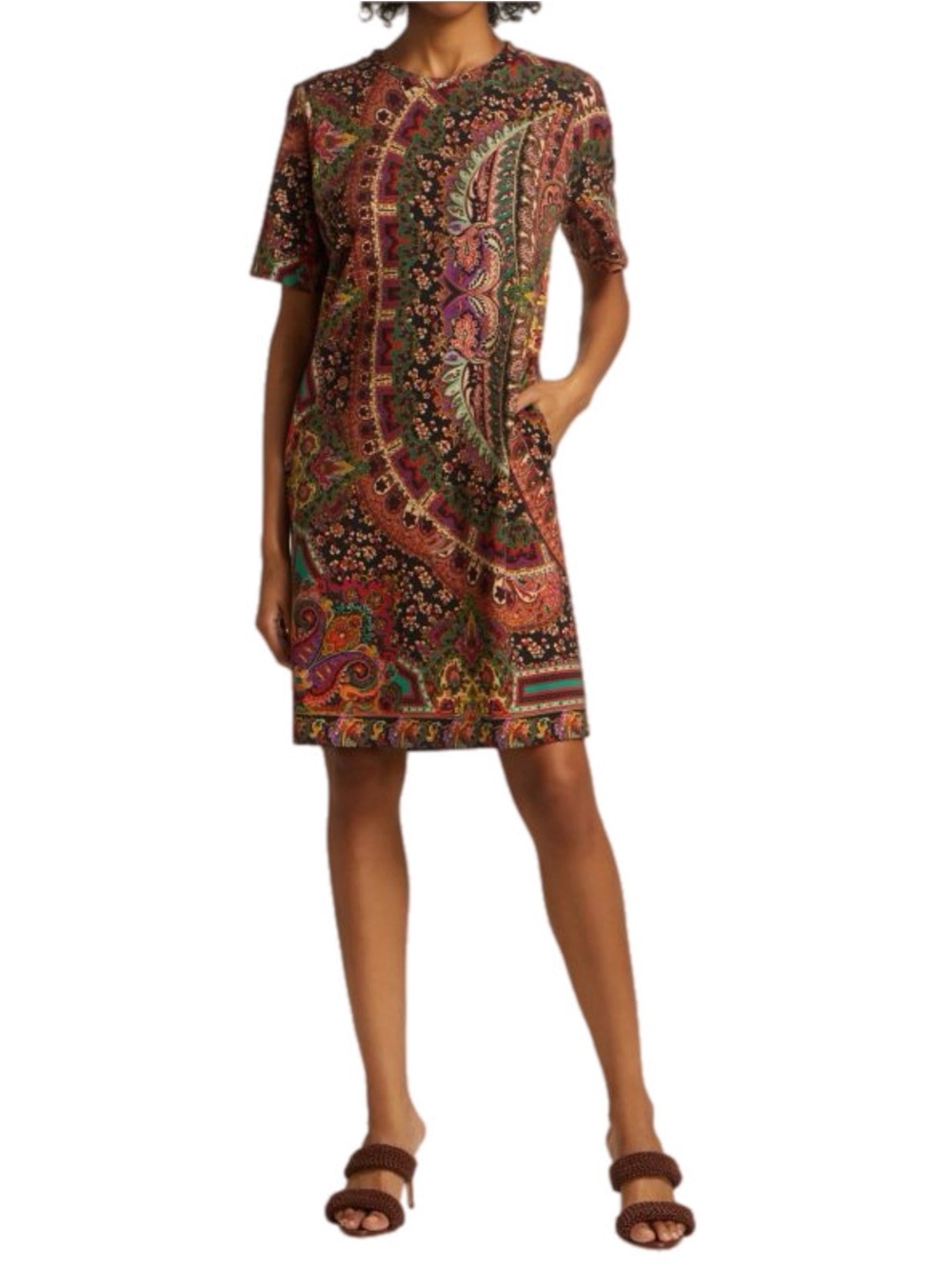 ETRO Abito Santa Cruz Shift Dress Short Sleeve Boho Paisley Floral Mini Dress
